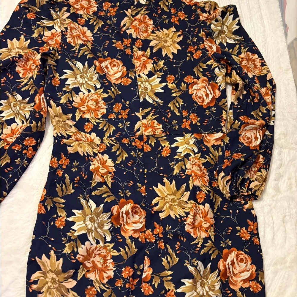Boohoo Navy Floral Long Sleeve Dress sze 12 - Picture 7 of 8
